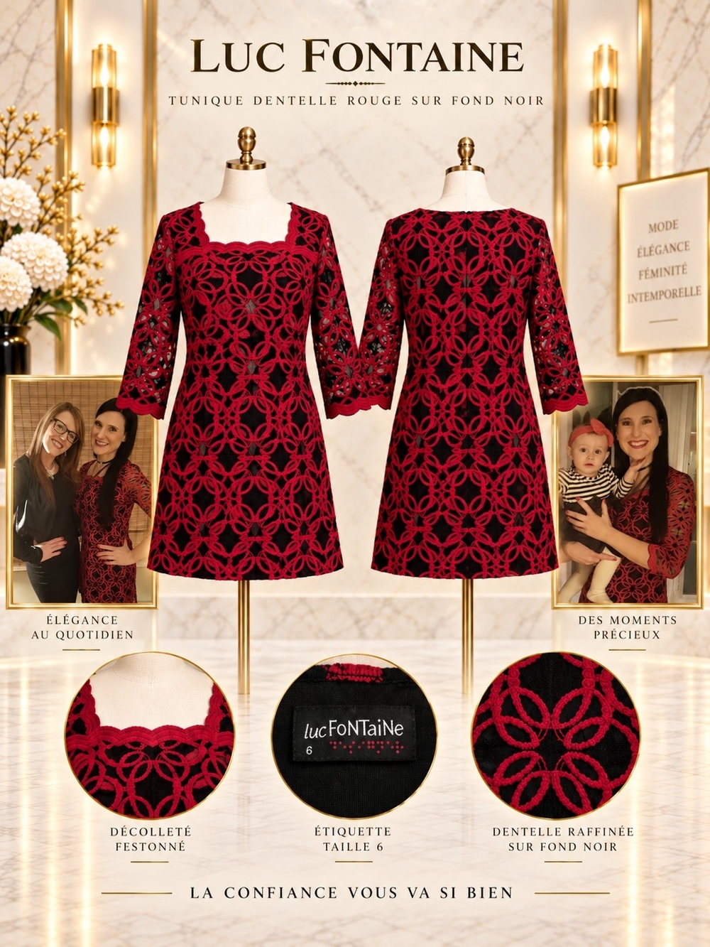 Luc Fontaine Black & Red Lace Tunic – Size 6